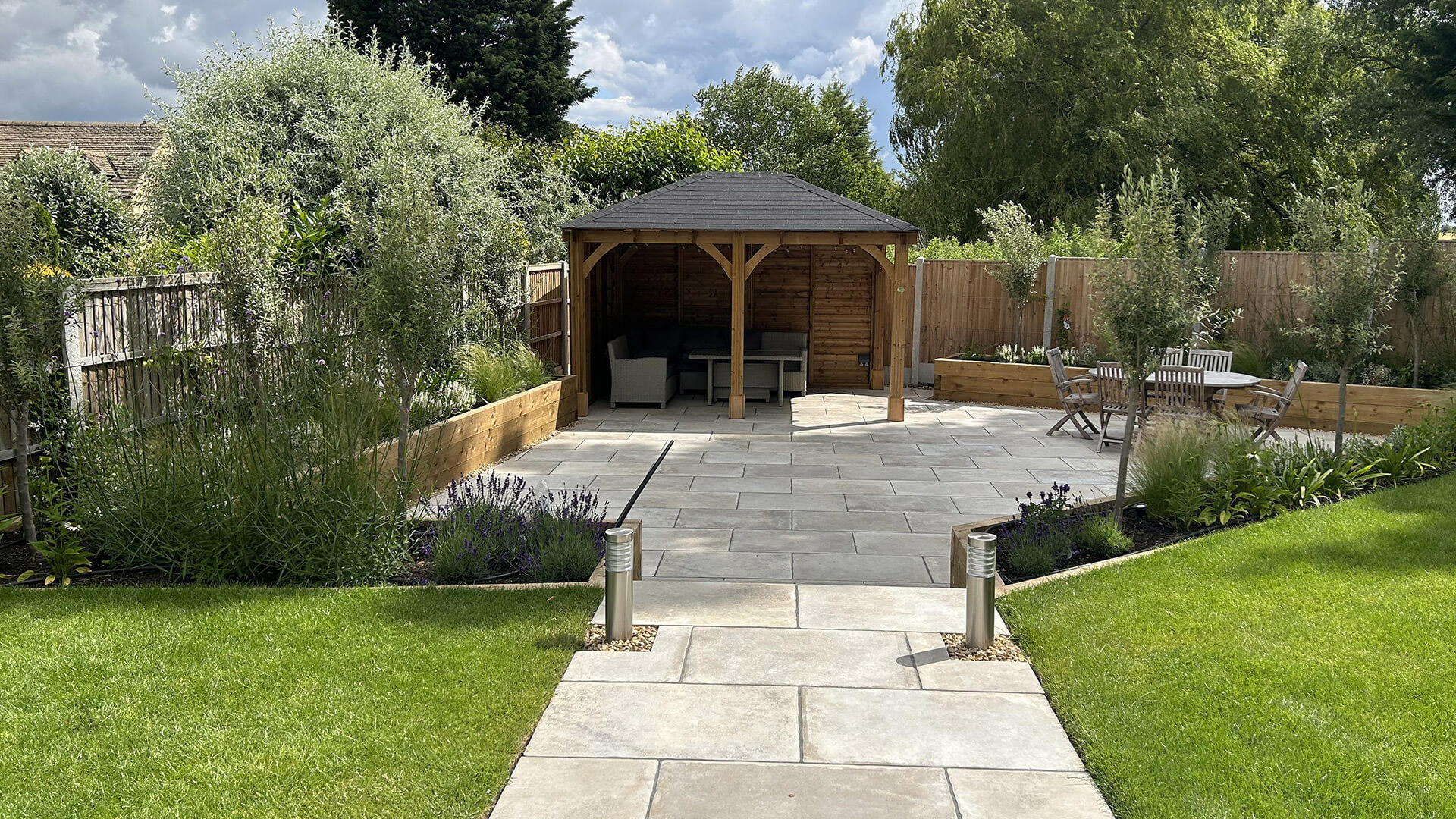 New patio and paved seating area